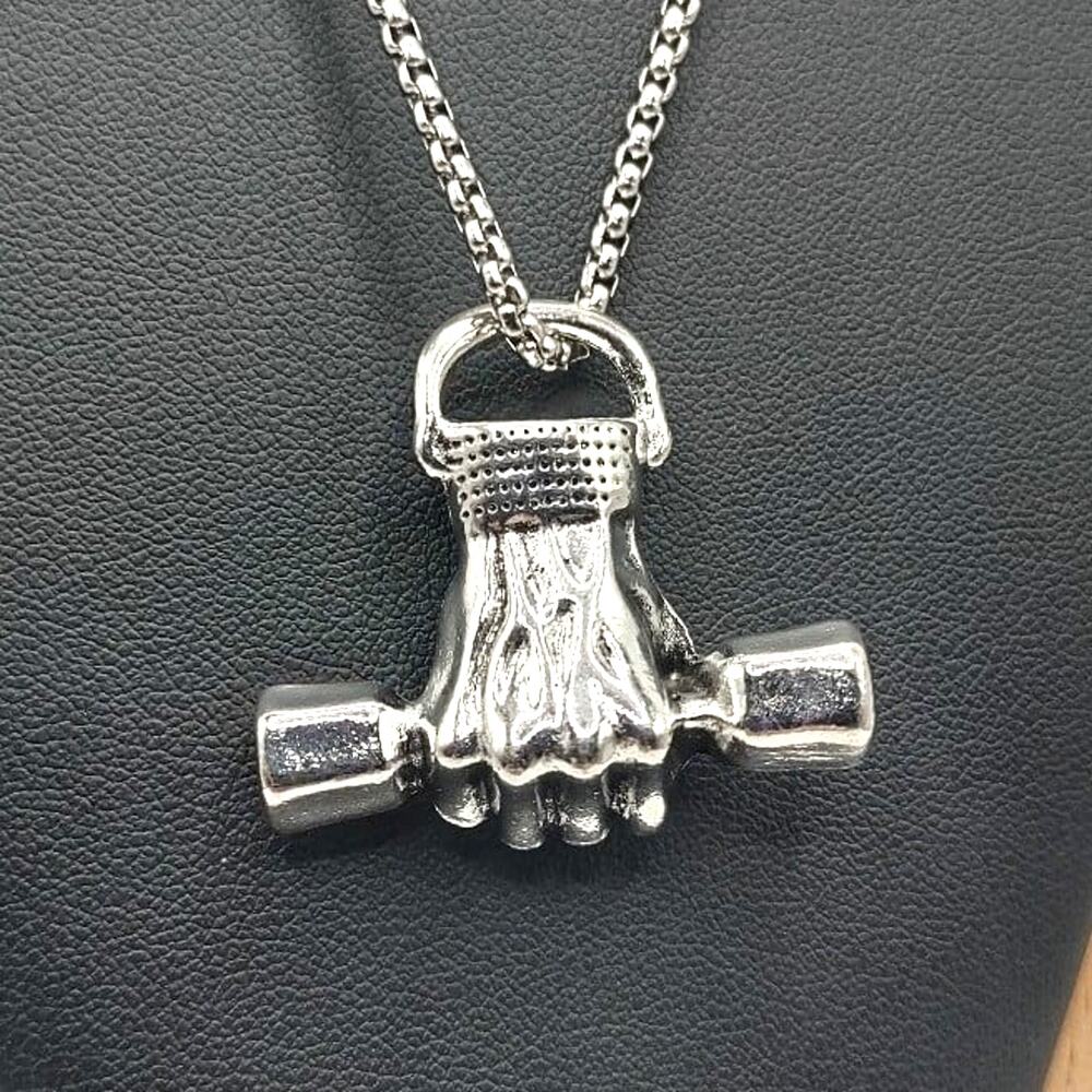 Stainless Dumbbell Workout Necklace Exercise Fitness Bodybuilding Birthday Gift